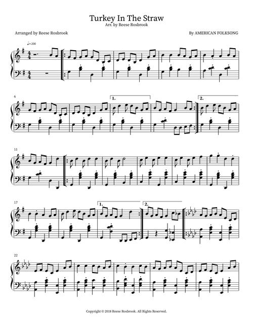Turkey In the Straw (Intermediate Version) (Arr. Reese Rosbrook) (Easy Piano)