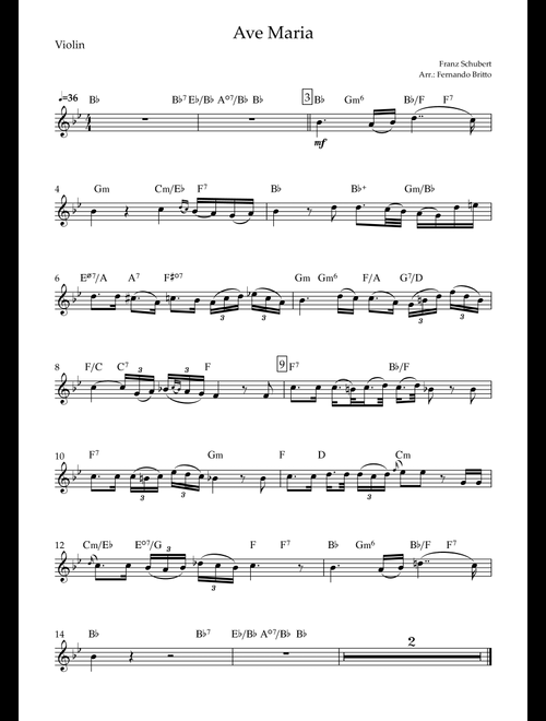 Ave Maria (Franz Schubert) for Violin Solo with Chords (Arr. Fernando Britto) (Violin Solo)