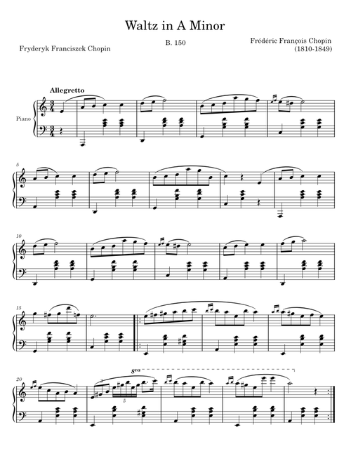 Chopin - Waltz in A Minor, Op.34 No. 2 - Original With Fingered For Piano Solo - Frédéric Françoi
