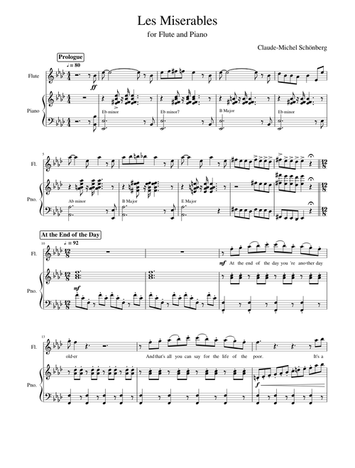 Les Miserables, for Flute and Piano