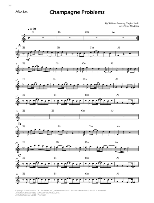 Champagne Problems (Arr. César Madeira) - Taylor Swift (Alto Sax Solo)