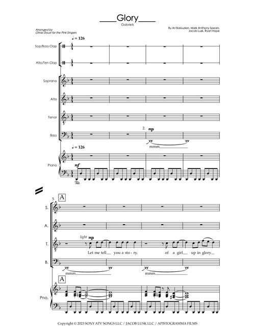 Glory (Arr. arranged for The Pink Singers by Olivia Doust) - Gabriels (Choral, SATB)