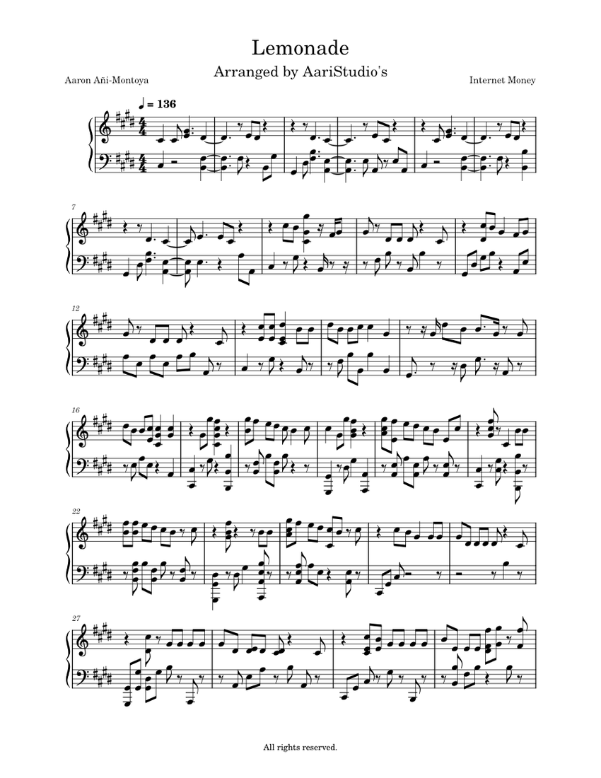 Lemonade Money Sheet music for Piano (Solo)