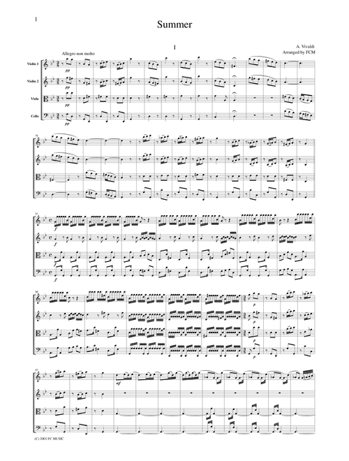 Vivaldi  Summer from the Four Seasons, all mvts., for string quartet, CV102 (Arr. FCMUSIC) (String Quartet)