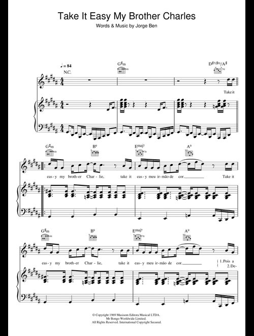 Take It Easy My Brother Charles - Jorge Ben (Piano-Vocal-Guitar (Piano Accompaniment))