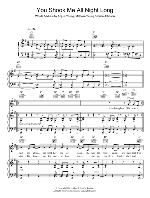You Shook Me All Night Long - AC/DC (Piano-Vocal-Guitar (Piano Accompaniment))