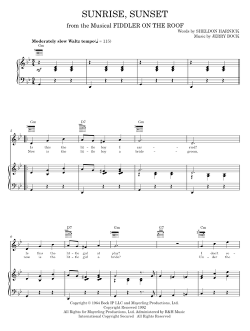 Sunrise, Sunset - Bock & Harnick, Fiddler On The Roof Musical (Piano-Vocal-Guitar)