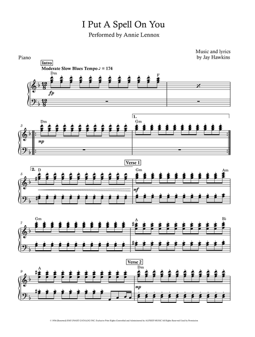 I Put A Spell On You (Arr. David Lartey) - Annie Lennox (Easy Piano)