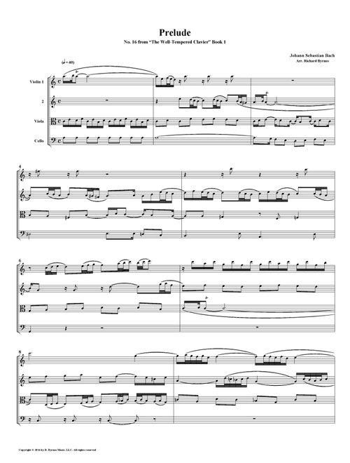 Prelude 16 from Well-Tempered Clavier, Book 1 (String Quartet) (Arr. Richard Byrnes) - J. S. Bach (String Quartet)