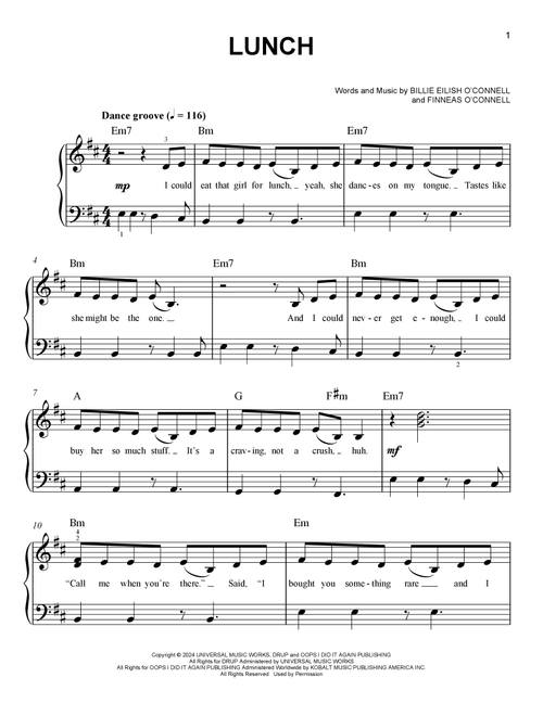 LUNCH - Billie Eilish (Easy Piano)