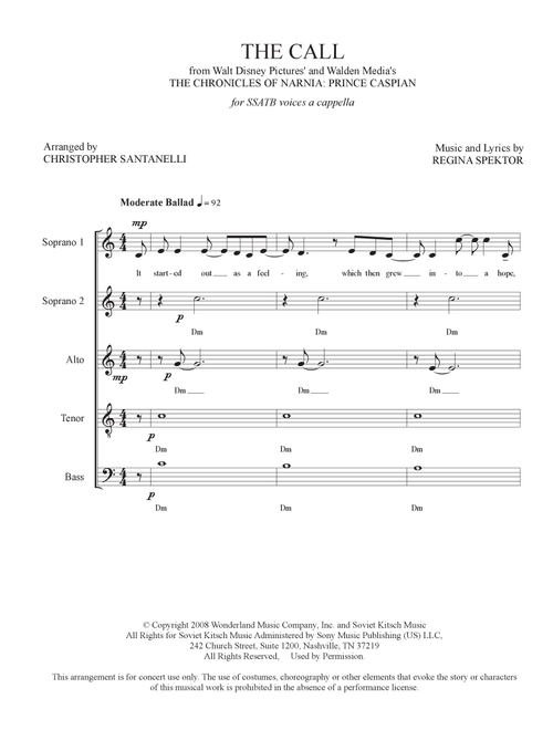 The Call (Arr. Christopher Santanelli) - Regina Spektor (Choral, SATB divisi)