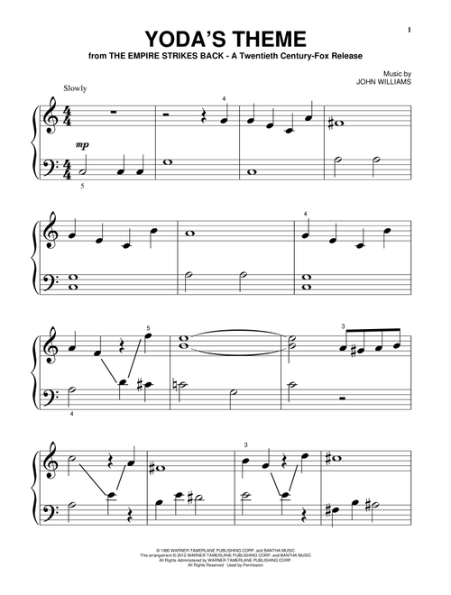 Yoda's Theme (from Star Wars: The Empire Strikes Back) - John Williams (Beginning Piano Solo)