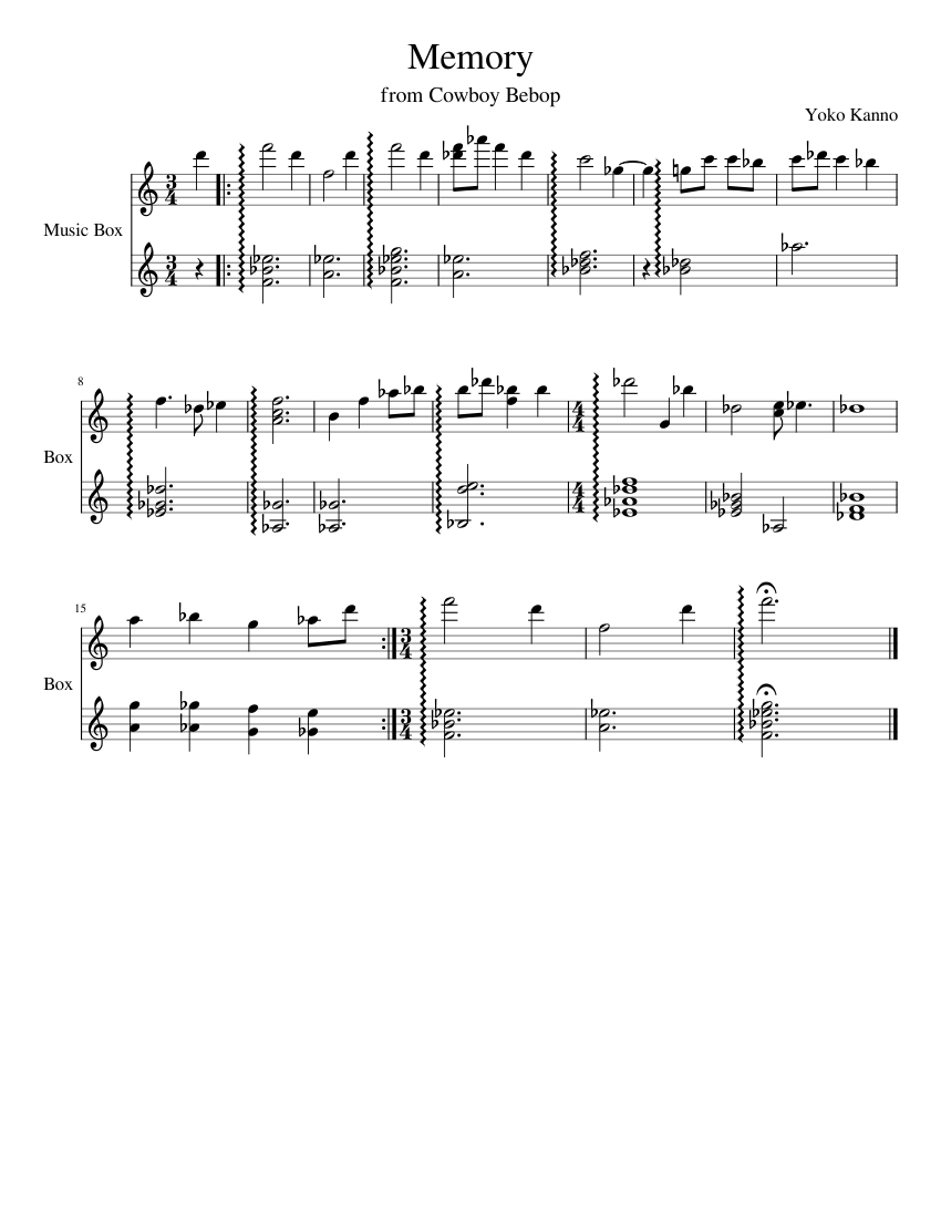 Memory - Cowboy Bebop Sheet Music for Kalimba (Solo