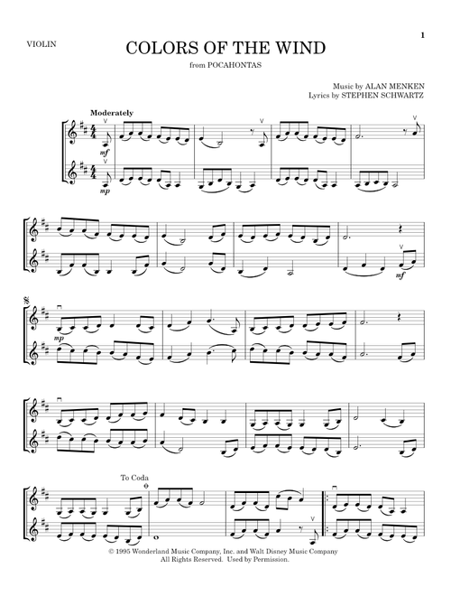 Colors Of The Wind (from Pocahontas) - Vanessa Williams (Violin Duet)