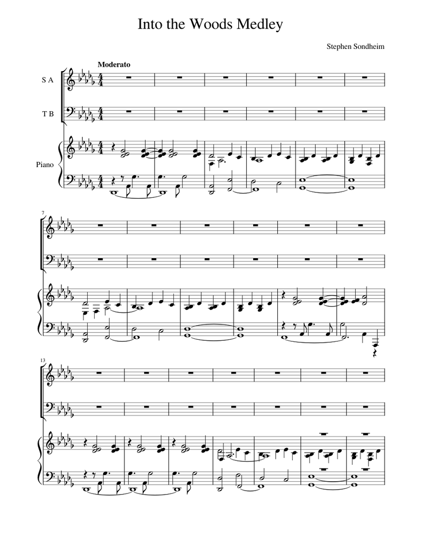 Into the Woods Medley Sheet Music for Piano, Vocals (Mixed Trio ...