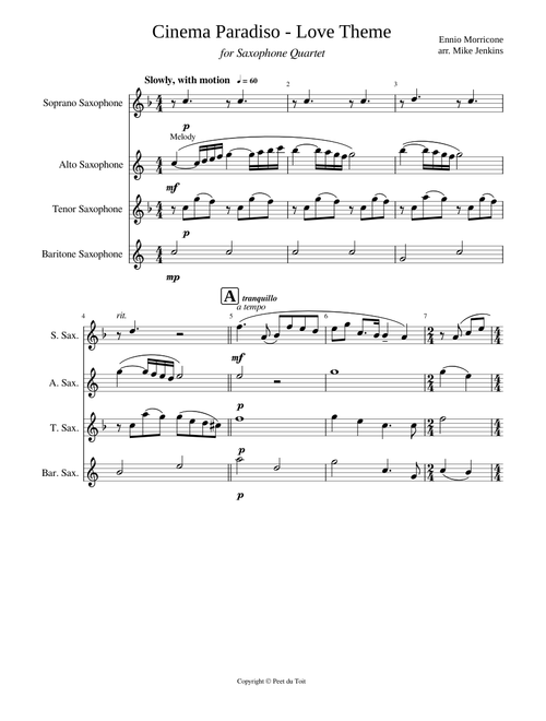 Cinema Paradiso Love Theme - Ennio Morricone (Sax Quartet)