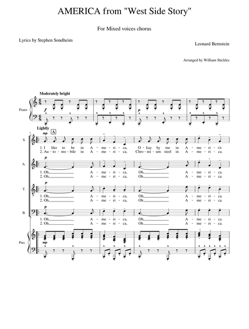 America west side story – Leonard Bernstein - version à 4 voix