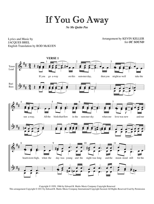 If You Go Away (Arr. Kevin Keller) - Jacques Brel, Rod McKuen (Choral, SSAA)