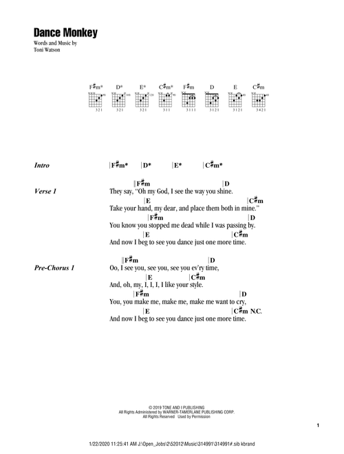 Dance Monkey - Tones And I (Guitar Chords-Lyrics)