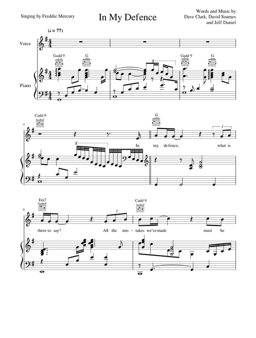 In my defence - Freddie Mercury - Voice & Piano