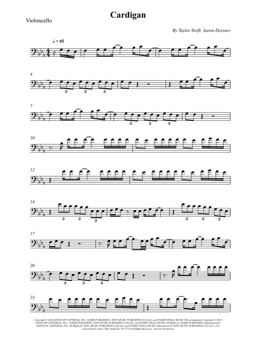 Cardigan (Arr. Wesley S. SIlva) - Taylor Swift (Cello Solo)