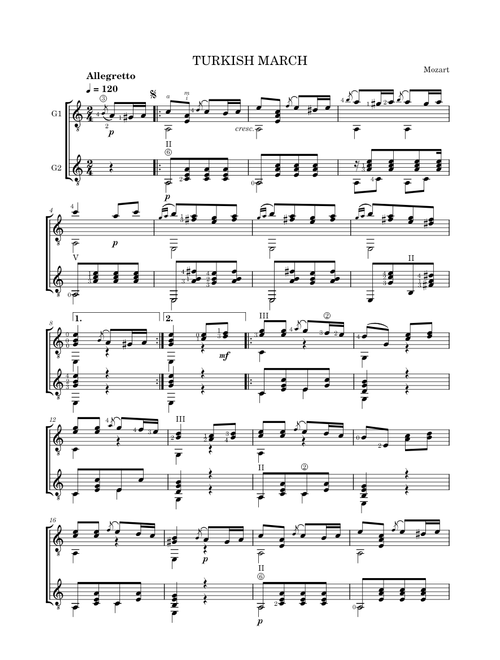Turkish March – Wolfgang Amadeus Mozart for 2 guitars