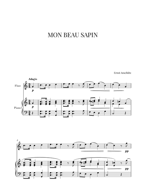 Mon Beau Sapin for Flute and Piano (Arr. Cadenza Editions) - Ernst Anschütz (Instrumental Duet and Piano)