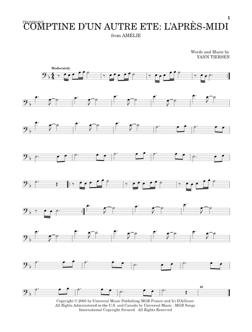 Comptine d'un autre été: L'après-midi (from Amelie) - Yann Tiersen (Trombone Solo)