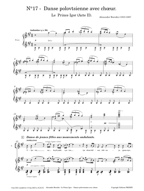 Le Prince Igor Acte II, N°17 Danse polovtsienne (Alto voice) - de Alexander Borodine