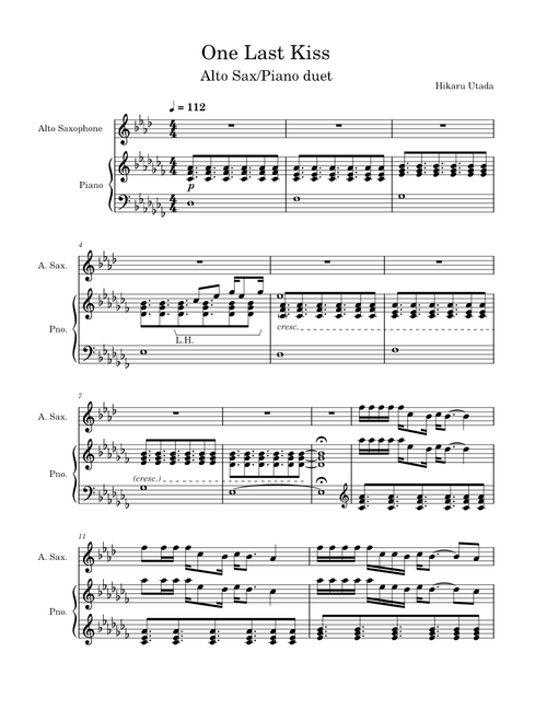 One Last Kiss - Alto Sax/Piano Duet