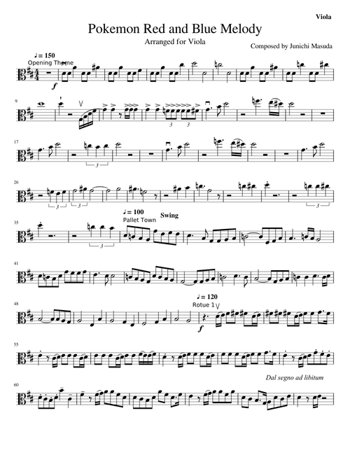 Pokemon Red and Blue Melody (Arranged for Viola)