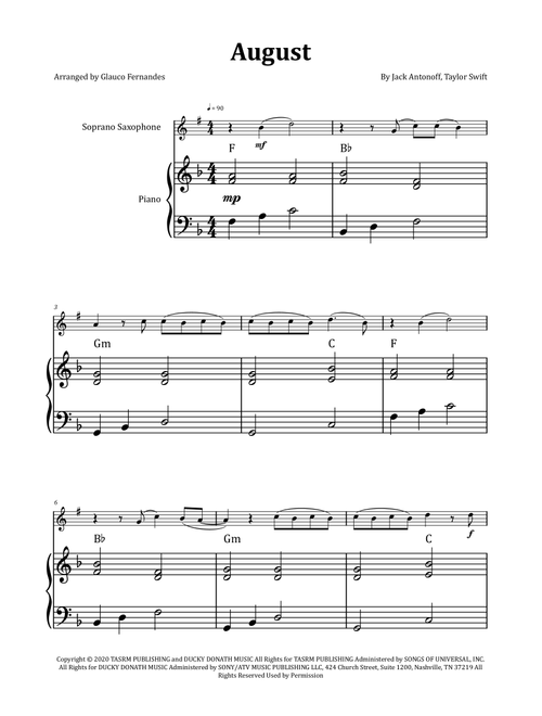 August (Arr. Glauco Fernandes) - Taylor Swift (Soprano Sax and Piano)