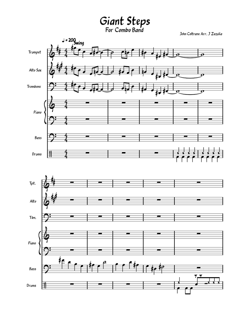Giant Steps - Combo Band Sheet Music for Piano, Trombone