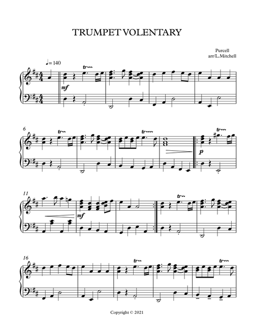 TRUMPET VOLUNTARY (Arr. Lee Mitchell) - Purcell (Easy Piano)