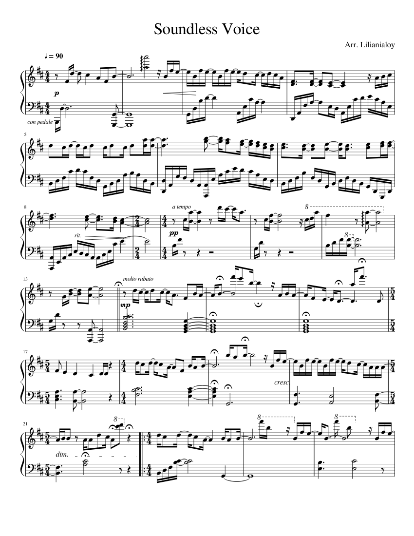 Soundless voice [vocaloid song] (advanced) Sheet music for Piano (Solo ...