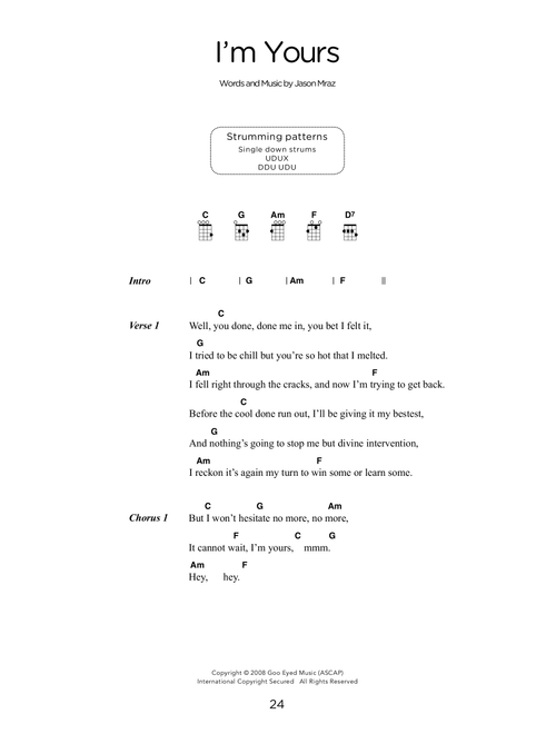 I'm Yours (arr. Elise Ecklund) - Jason Mraz (Ukulele Chords-Lyrics)