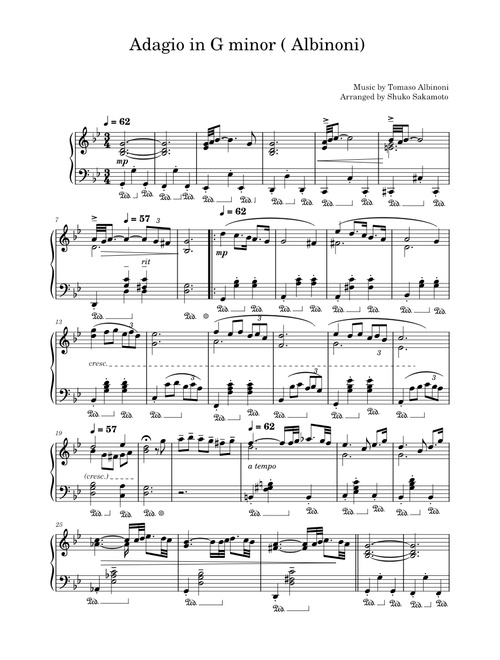 Adagio – Tomaso Albinoni Adagio in G Minor - solo piano