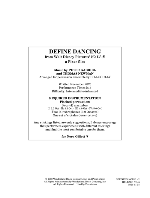 Define Dancing (Arr. Bill Scully) - Thomas Newman, Peter Gabriel (Percussion Ensemble)