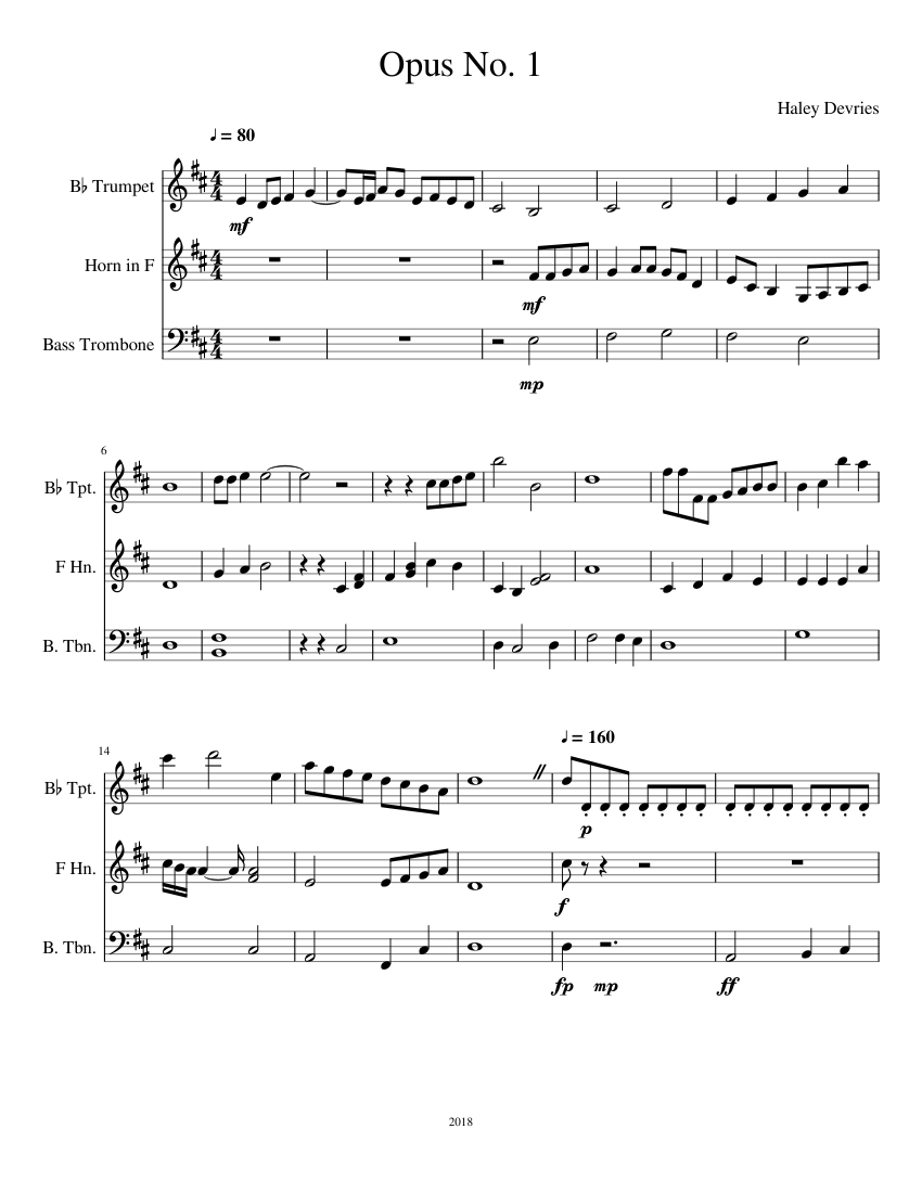 Opus No. 1 Sheet Music for Trombone bass, Trumpet in b-flat, French ...