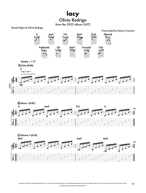 Lacy (Arr. Danny Crocome) - Olivia Rodrigo (Guitar Tab)