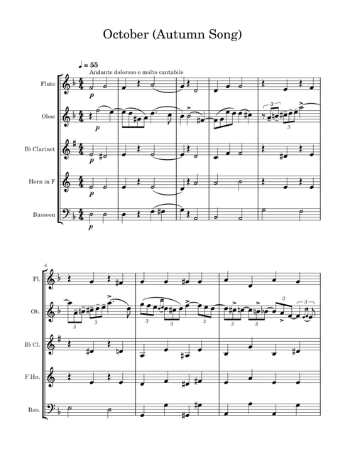 October - Tchaikovsky - The Seasons - For Woodwind Quintet
