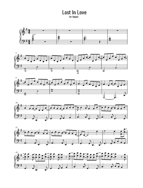 Lost In Love (Arr. Air Supply-Lost In Love) (Easy Piano)