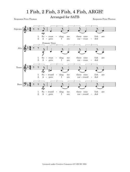 1 Fish, 2 Fish, 3 Fish, 4 Fish, ARGH! (Arranged for SATB) - Benjamin Price-Thomas