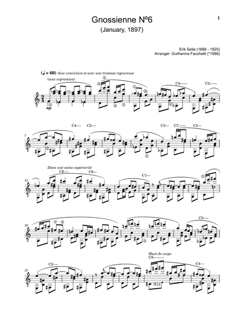 Erik Satie - Gnossienne Nº6. For Classical Guitar. (Arr. Guilherme Facchetti) (Solo Guitar)