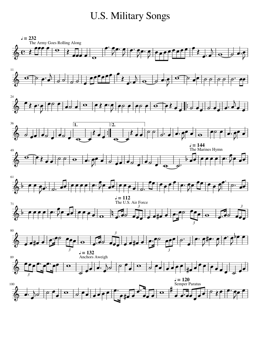 U.S. Military Songs Sheet music for Trumpet in bflat (Solo