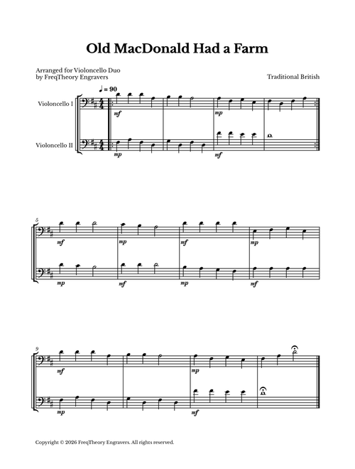 Old MacDonald Had a Farm - For Cello Duet (Arr. FreqTheory Engravers) - Traditional British (Cello Duet)