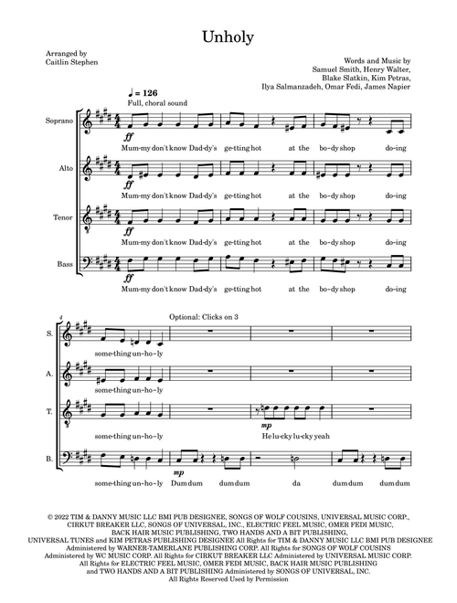 Unholy (Arr. Caitlin Stephen) - Sam Smith Feat. Kim Petras (Choral, SATB)