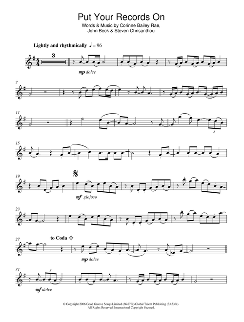 Put Your Records On - Corinne Bailey Rae (Alto Sax Solo)