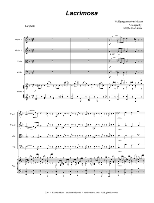 Lacrimosa (String Quartet and Piano) (Arr. Stephen DeCesare) (String Quartet)