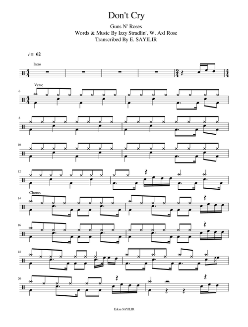 Don't Cry (Arr. Izzy Stradlin', W. Axl Rose) - Guns N' Roses (Drums)